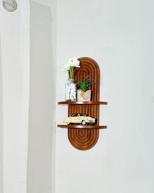 kendan Modern Wall Shelf with Arched Wood Design Mid-Century Double Floating Rainbow Shelves for Indoor Decoration Holding Planter Ornaments. (1, Oval)