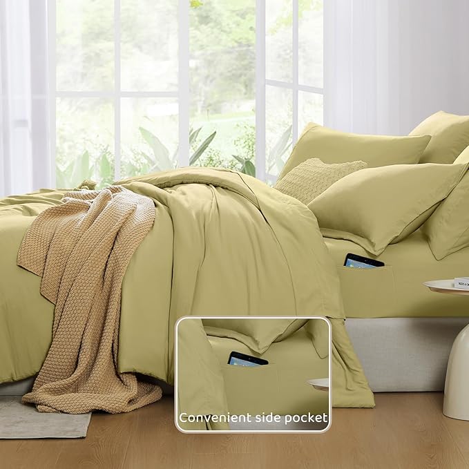 WRENSONGE King Comforter Set, 7 Pieces Hemp Soft Bed in a Bag King with Fitted Sheet, Flat Sheet, 2 Pillow Shams, and 2 Pillowcases- Warm Bedding Set for All Season
