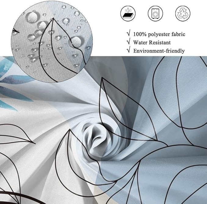 Bohemian Shower Curtain Set Blue Watercolor Eucalyptus Leaves Arch Abstract Stripes Bathtub Curtains Modern Minimalist Neutral Bathroom Decor Washable Waterproof Polyester Fabric with Hooks 72x96 Inch