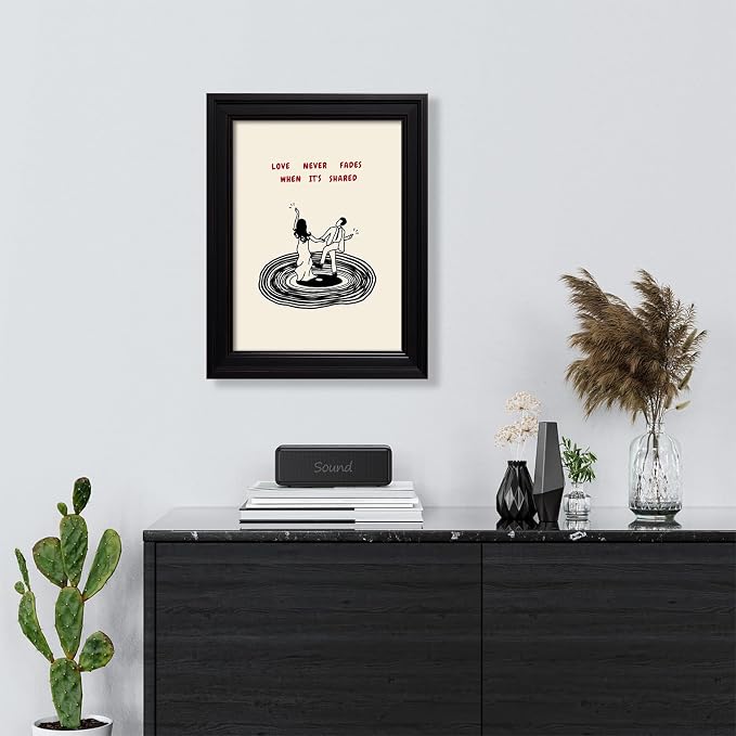 Romantic Valentines Day Couple Dance Wall Art Modern Love Quotes Poster Minimalist Vinyl Record Canvas Prints for Living Room Bedroom Home Wall Decor 08x10 inch Vintage Framed