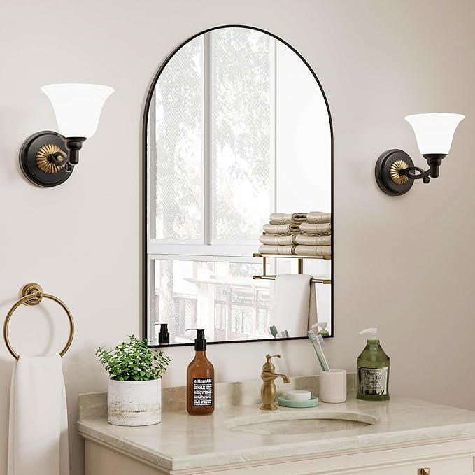 Black Arched Bathroom Mirror for Wall 30"X20" Wall Mirror for Living Room, Bedroom, Bathroom, Dressing Room Hanging Vanity Mirror for Wall Decoration.