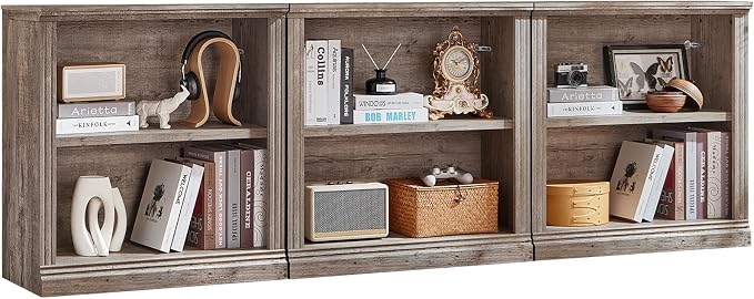 RWYHG 30" Grey Bookshelf Set of 3,2-Tier Thick Wood Book Shelf with Adjustable Shelve,Free Standing Farmhouse Bookcase with Open Display Storage,Floor Vintage Bookshelves for Living Room,Office
