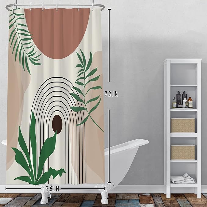 Baocicco Boho Leaves Shower Curtain Modern Abstract Geometric Aesthetic Art Shower Curtains for Bathroom Home Bathtubs Waterproof Fabric Shower Curtain with Hooks 36x72 Inches