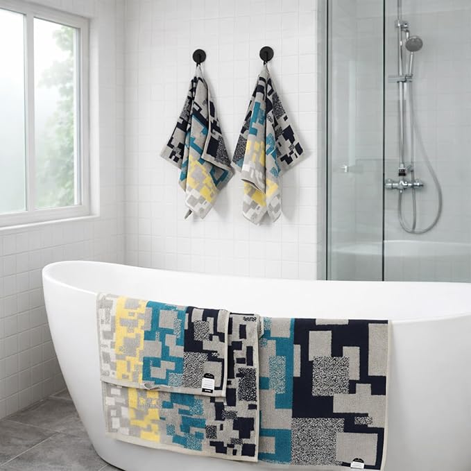 SEMAXE Hand Towels for Bathroom, 100% Cotton Towels with Hanging Loops, Soft and Absorbent, 4 Pack Hand Towel Set for Gym, Shower, Hotel and Spa, Decorative Checkered Towel