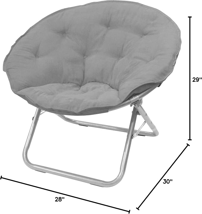 Urban Lifestyle Oversized Urban Comfort Microsuede Saucer Chair Adult Lounge Seating Soft Plush Accent Furniture Living Room Relaxation Lightweight Portable Grey
