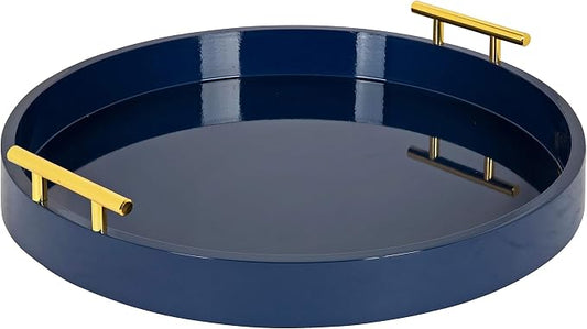Kate and Laurel Lipton Modern Round Tray, 18" Diameter, Navy Blue and Gold, Decorative Accent Tray for Storage and Display