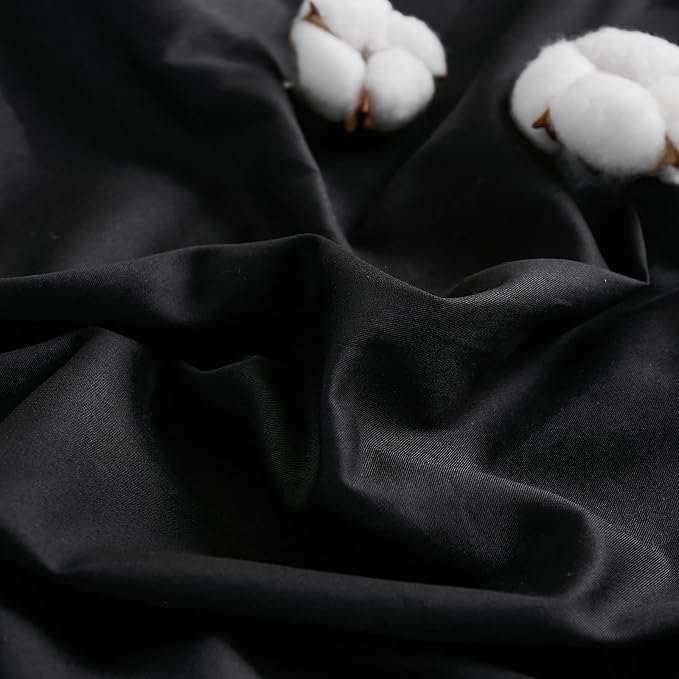 100% Washed Cotton Duvet Cover King Size – Solid Black, Linen-Like Texture, Super Soft & Breathable Bedding Set, 3-Piece Durable Percale Comforter Cover