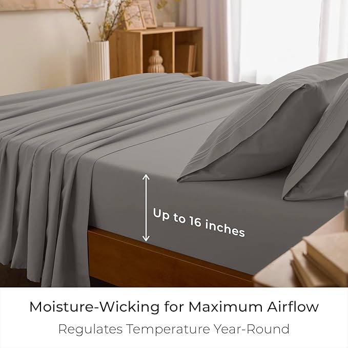 Mellanni Twin XL Sheets Set - 3 PC Iconic Collection Bedding - Hotel Luxury, Extra Soft, Cooling Bed Sheets - Wrinkle, Fade, Stain Resistant (Twin Extra Long, Taupe)