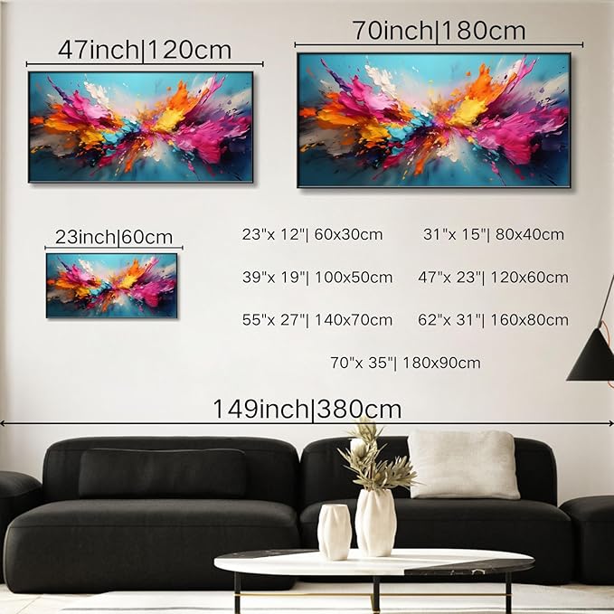 Colorful Abstract Canvas Wall Art,Abstract Canvas Wall Art, Large Abstract Canvas Wall Art, Abstract Wall Art, Modern Abstract Wall Art, Abstract Art Wall Decor, Living Room Wall Art (Gold Framed, 47"x 23"| 120x60cm )