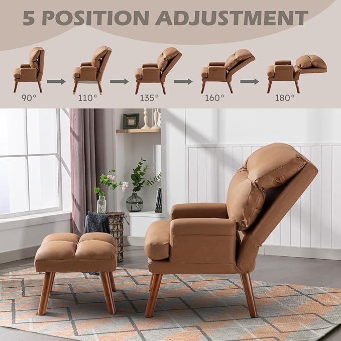 Modern Accent Chair with Storage, Single Sofa Armchair with Plump Back Pillow, Upholstered Comfy Chair for Living Room, Bedroom, Office (Brown)