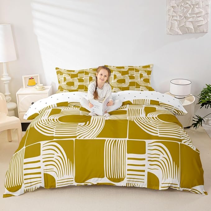 Erosebridal Boho Ethnic Toddler Bedding Set for Boys Geometric Stripes Comforter Cover for Kids Teens Youth Adult Bohemian Striped Duvet Cover Modern Simple Aesthetics Bed Sets with 1 Pillow Case
