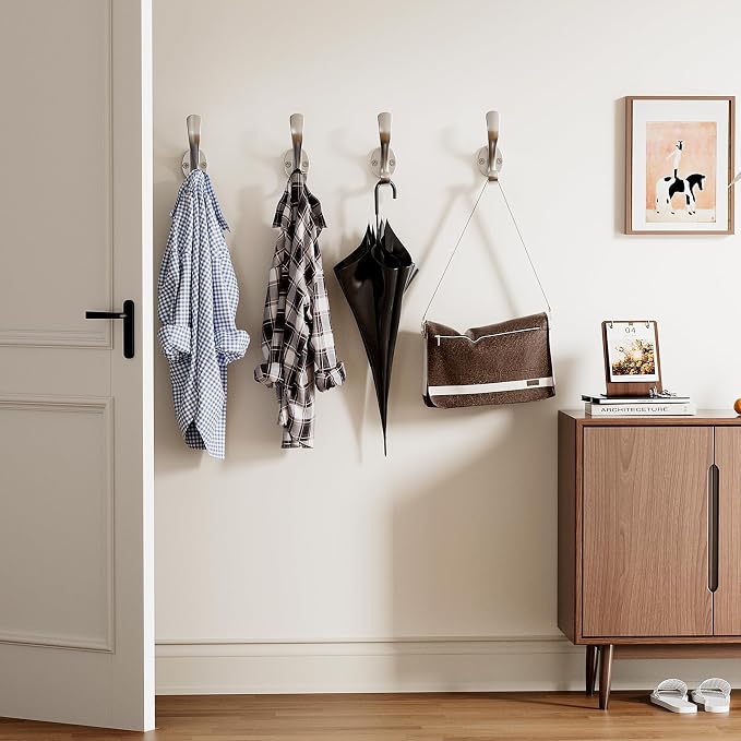 Coat Hooks Heavy Duty - Easy to Install Metal Towel Hooks Fashionable Wall Hooks for Hanging Hat, Towel, Key, Robe, Scarf, Bag, Cap (10 PCS Silver)