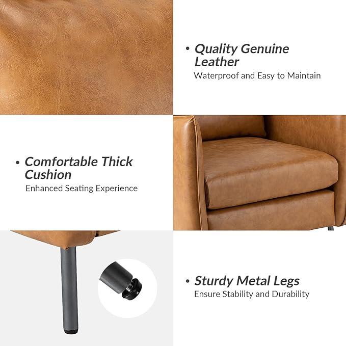 HULALA HOME Leather Armchair, Modern Faux Leather Accent Armchair Upholstered Living Room Chairs with Moveable Cushion for Living Room, Office, Reading, Customer Reception, Camel