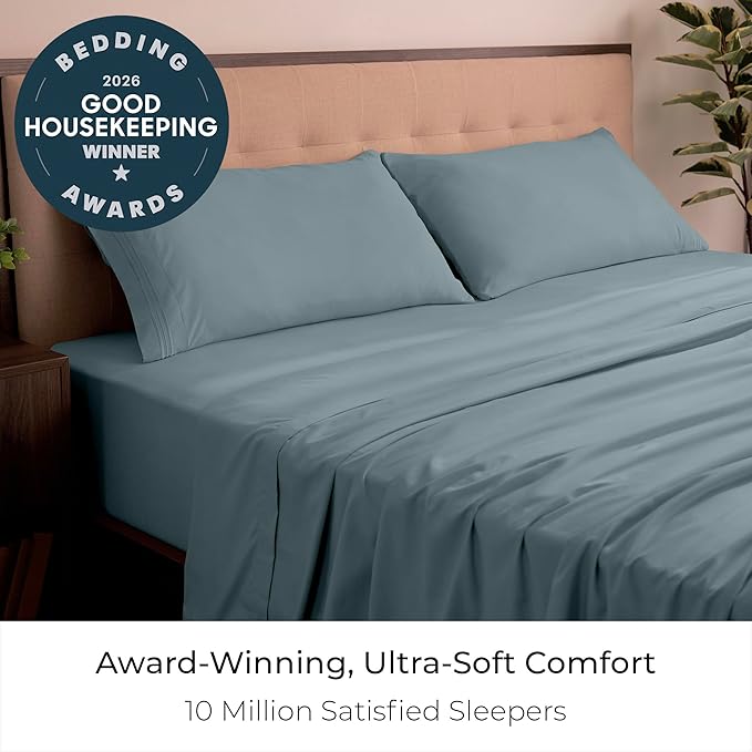 Mellanni California King Sheets Set - 4 PC Iconic Collection Bedding - Hotel Luxury, Extra Soft, Cooling Bed Sheets - Wrinkle, Fade, Stain Resistant (Cal King, Spa Blue)
