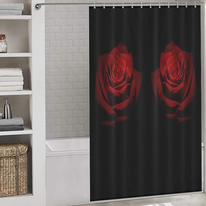 Red Rose Floral Shower Curtains Romantic Red Roses Artistic Theme Waterproof Shower Curtains for Bathroom Decor 12 Pack Hooks 55x72in（140x183cm）