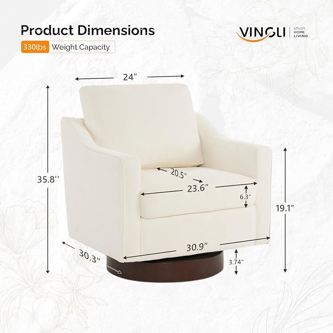 VINGLI Mid-Century Modern Swivel Accent Chair, 360°Upholstered Armchair, Home Sofa with Track Arms for Living Room, Bedroom, Reading Room, Club Swivel Chair,Chenille Beige