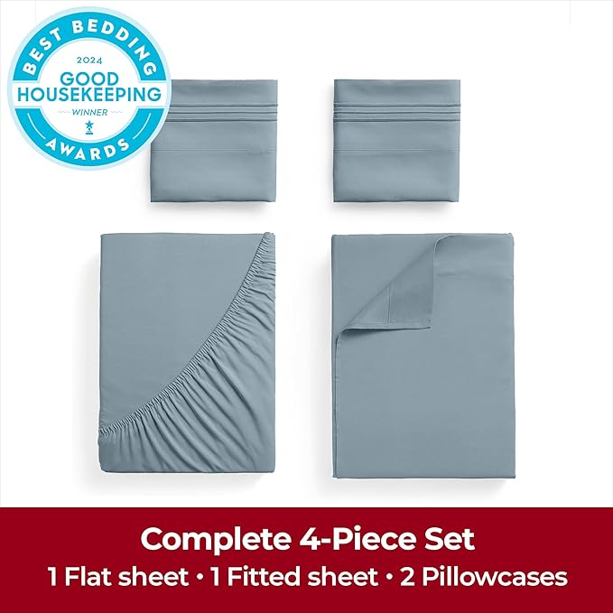 Mellanni Extra Deep Queen Sheets - 4 PC Iconic Collection Bedding - Hotel Luxury, Ultra Soft, Cooling Bed Sheets - Wrinkle, Fade, Stain Resistant (Queen, Spa Blue)