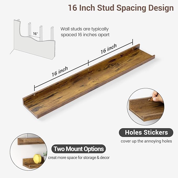 Axeman 36 Inch Floating Shelves | Brown Picture Ledge Shelf Set of 3 | Rustic Brown Wood Wall Shelves with Lip | 36" Picture Shelf for Wall with Ledge | Photo Shelves