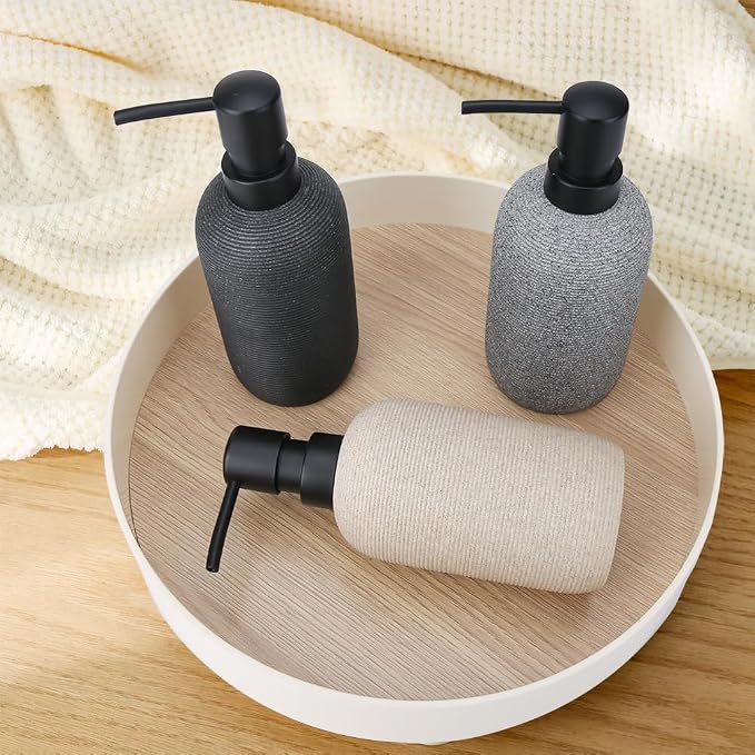 1pcs Hand Soap Dispenser Set, Sandstone Textured Resin Liquid Soap Dispenser for Bathroom Countertop, Heavy & Sturdy Dish Wash Soap Dispenser for Kitchen, Matte Beige