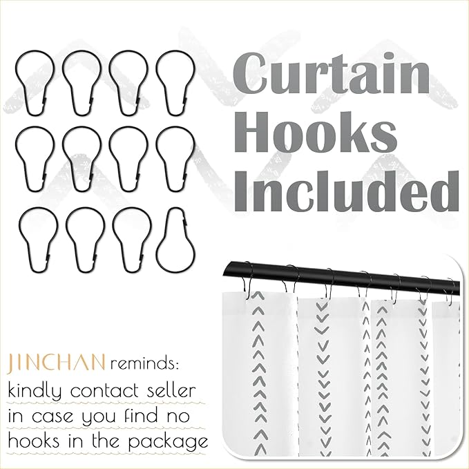 jinchan Grey and White Boho Shower Curtain Herringbone Zig Zag Waterproof Fabric Bohemian Modern Farmhouse Arrow Geometric Shower Curtains for Bathroom with 12 Hooks 70x72 Inches