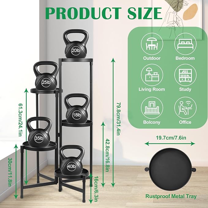 Plant Stand Indoor Outdoor 5 Tier Metal Plant Stand, Foldable Corner Plant Shelf Multi Tiered Flower Pot Holder Display Rack, Heavy Duty Multiple Plant Holder for Patio Living Room Balcony Garden, Black