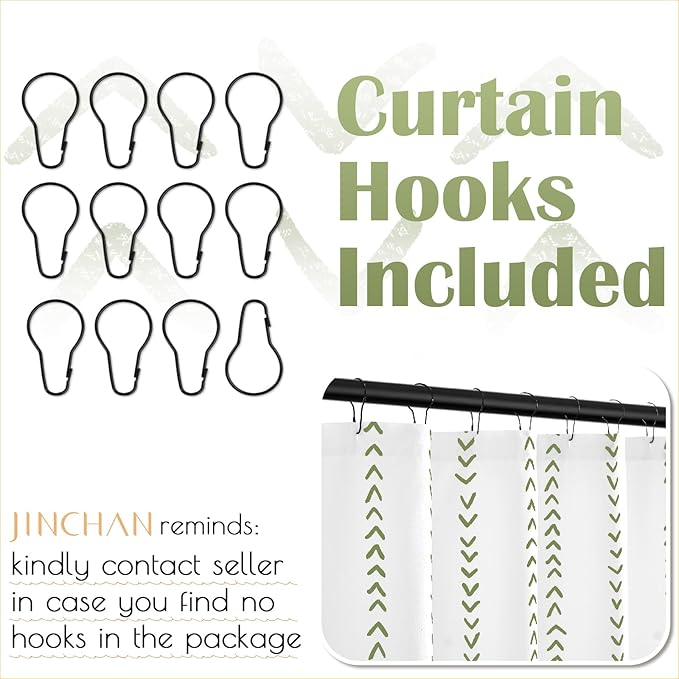 jinchan Green and White Boho Shower Curtain Herringbone Zig Zag Waterproof Fabric Bohemian Modern Farmhouse Arrow Geometric Shower Curtains for Bathroom with 12 Hooks 70x72 Inches
