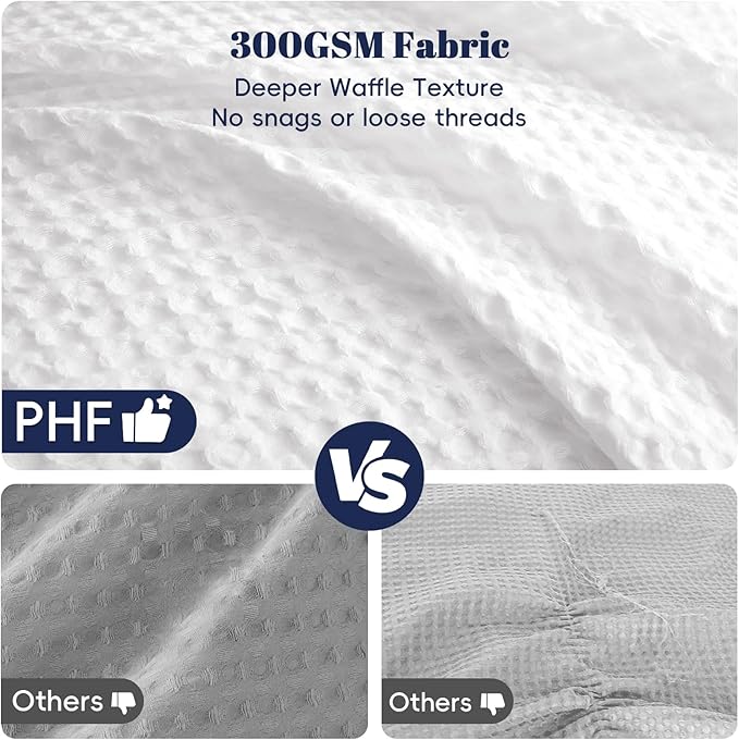 PHF Ultra Soft Waffle Weave Comforter Set King Size, 3 Pieces Lightweight Breathable Comfy Bedding Set, Comfy Textured 1 Comforter with 2 Pillow Shams, White