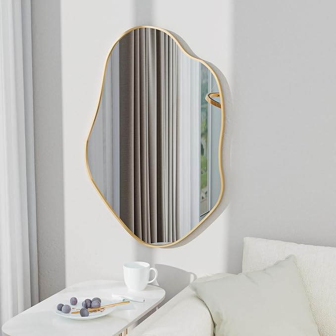 41"x28" Irregular Wall Mirror Cloud Asymmetrical Shaped Gold Aluminum Alloy Framed Mirror for Living Room Bathroom Bedroom Entryway Fireplace