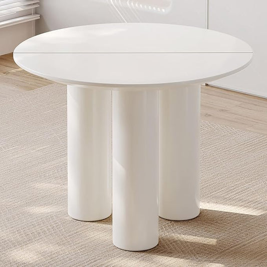 39.37" White Dining Table for 2-4 Round Kitchen & Dining Room Tables with Thicken Tabletop and Wooden Legs Circle Leisure Coffee Dinette Table for Kitchen, Living Room, Office