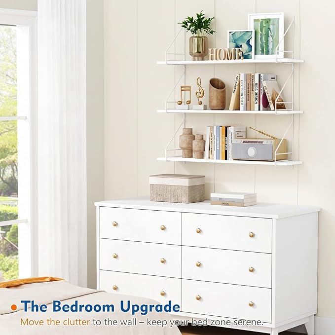 Harwaya White Floating Book Shelves for Wall 36 Inches Long Set of 3, Decorative Wall Bookshelf for Bedroom Living Room Home Office, Large Wall Storage Shelving for Kitchen Laundry Room Closet (White)