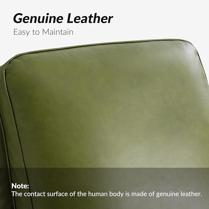 HULALA HOME Genuine Leather Recliner Chair, Classic Push Back Recliner Armchair with Thick Seat and Backrest (Olive)