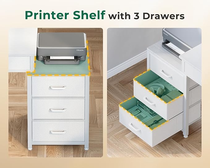 ODK Computer Desk with 5 Drawers, 53 Inch Office Desk with Printer Shelf, Reversible Vanity Desk for Home Bedroom, Writing Table Desk for Storage, White