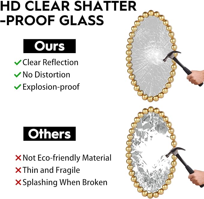 Oval Round Wall Mirror - 30 Inch Decorative Framed Bathroom/Living Room Accent Mirror with Beaded Ball Trim - Vintage Modern Style