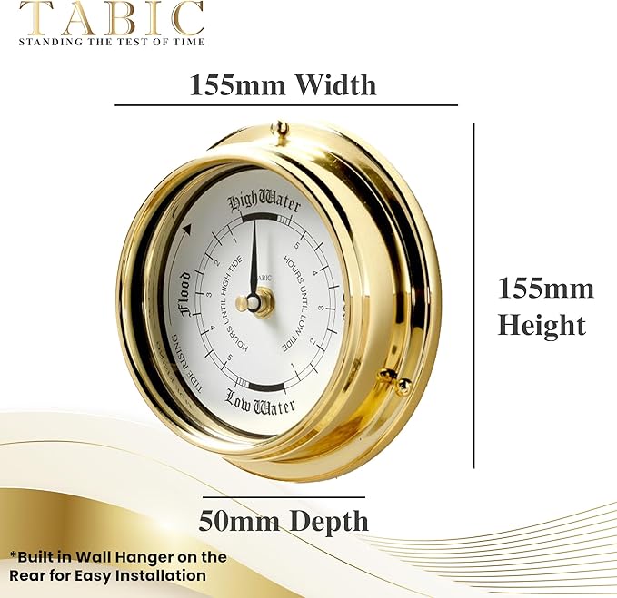 Tide Clock Traditional TideClock Heavy Lacquered Brass (1/2kg) Classic Nautical Clock Gift Tidal Fishing Coastal Clock Handmade in England.
