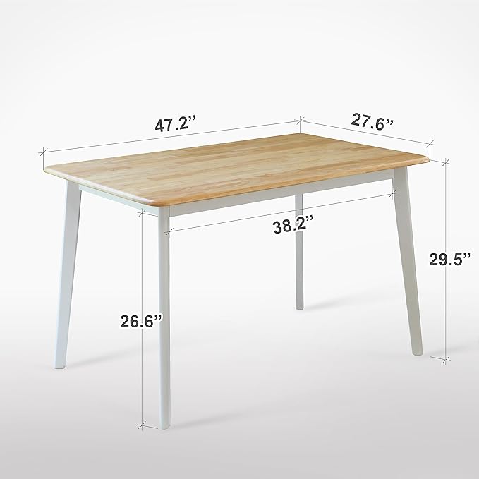 Livinia Canberra 47.2" Rectangular Wooden Dining Table/Mid Century Modern Malaysian Oak Kitchen Table (Natural-White) Table Only