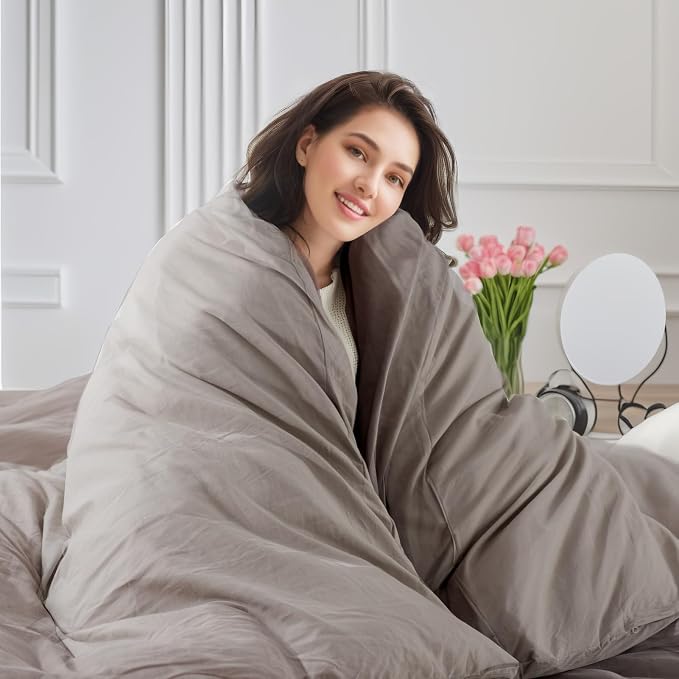 NEXHOME PRO Duvet Cover Set Queen Size Linen Look Textured Organic Natural 100% Washed Cotton Duvet Cover Linen Grey 3 Pieces Bedding Set with Zipper Closure, Breathable, Soft (No Comforter)