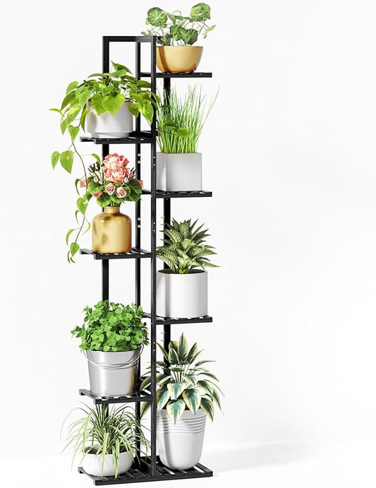 ROSSNY 55 Inch Tall Plant Stand Indoor, 7 Tier 8 Potted Bamboo Plant Stands for Indoor Plants, Corner Plant Stand, Tiered Plant Stands, Plant Shelf For Indoor, Planter Holder for Multiple Plants Indoor, Black