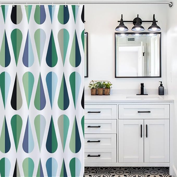 Mid Century Modern Shower Curtain,Retro Geometric Drop Shapes Art Style Shower Curtains Set for Bathroom Fabric Decorative Bath Curtain Washable Curtain Hooks, 72x72”