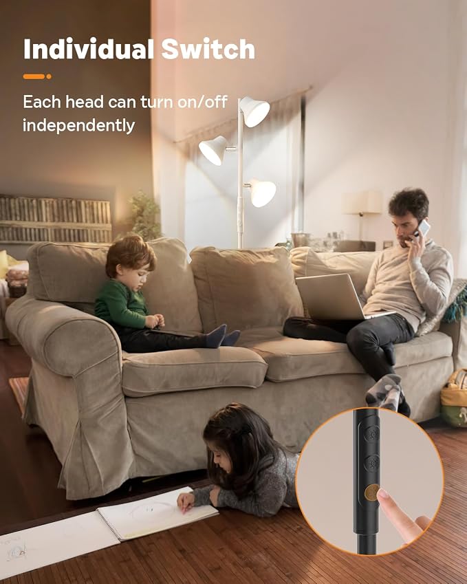 SIBRILLE LED Floor Lamp, 36W Modern Floor Lamp with Remote & Touch Control, 4 Color Temperatures, Standing Lamp with 3 Rotatable Lights, Floor Lamps for Living Room, Bedroom, Office
