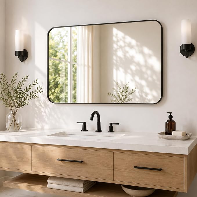 2-Pack 24x36 Inch Matte Black Bathroom Vanity Mirrors | Flush Mount Deep Set Metal Wall Mirror for Over Sink | HD Shatterproof Glass, Rustproof