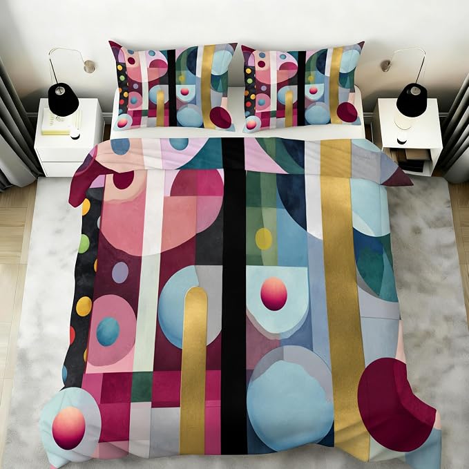 Abstract Geometric Duvet Cover Oversized King, Colorful Geometry Modern Bedding Set 3 Piece for Boys Girls, Kids Multicolor Patterned Comforter Cover with Zipper Soft Microfiber, 2 Pillowcases