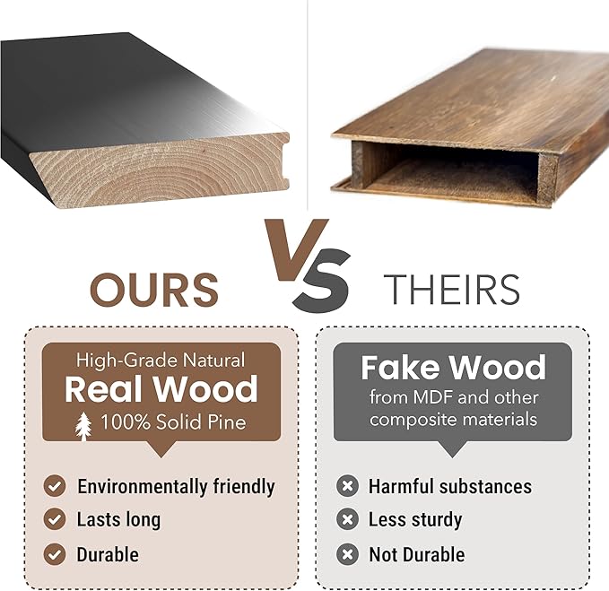 Black Floating Shelves for Wall 16 inch(Set of 2) -Premium Small Wooden Shelf - Natural Wood Floating Shelves for Bathroom & Kitchen -Solid Wood Shelving Wall Mounted -8inch deep Hanging Shelf