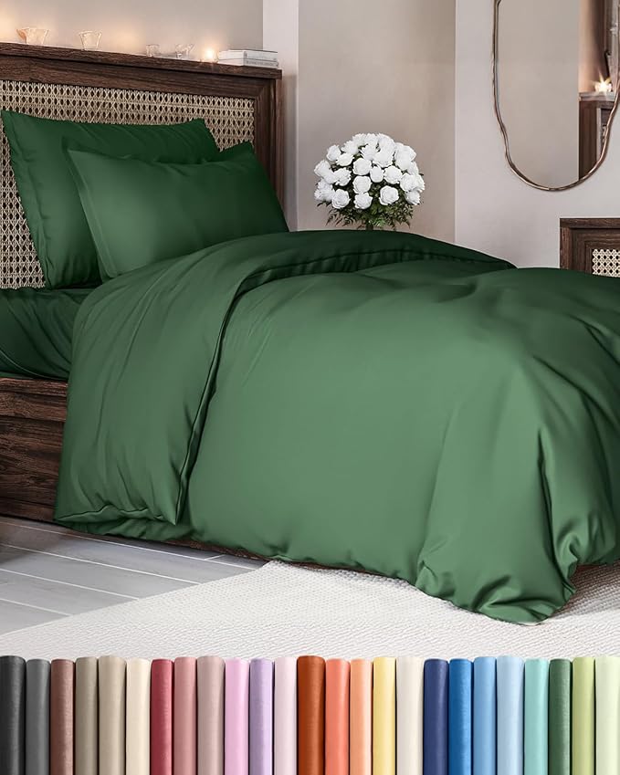 Duvet Cover Twin/Twin XL Size - Extra Soft Twin/Twin XL Size Duvet Cover - Lightweight, Breathable & Fade Free w/Zipper Closures & Ties - 68" x 90" Inches - (Emerald Green) Comforter Not Included
