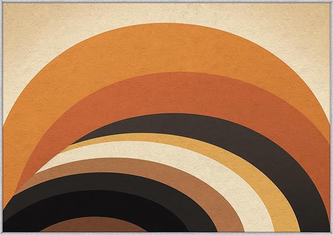 Retro Arch Rugs for Bedroom - Washable Mid Century Modern Rugs for Living Room - 7x10 ft - Abstract MCM Design Area Rug & Home Decor - 70s Minimalist Indoor Carpet with Non Slip Backing