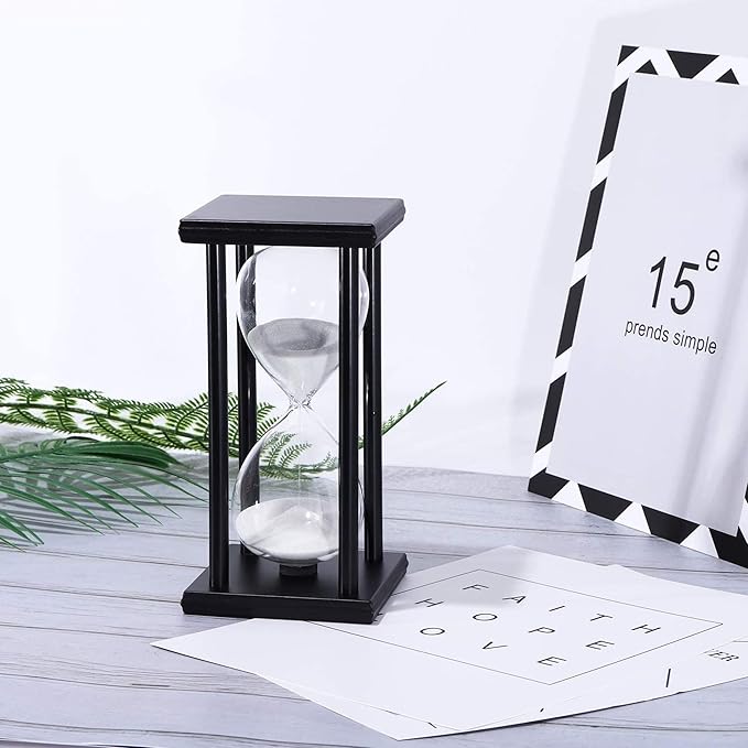 30 Minutes Hourglass Sand Timer, Hour Glass with Sand Decoration for Kids, Sand Clock Watch for Room Birthday Tea Coffee Table Book Shelf School Game Ornament Wooden (White Sand)