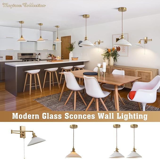 Wall Sconces Set of 2 Brushed Gold Wall Mounted Swing Arm Light Fixture Retro Industrial Hardwired Wall Lamps with Pull Chain Bathroom Vanity Sconces Wall Lighting Indoor Wall Lights MWL14A-2