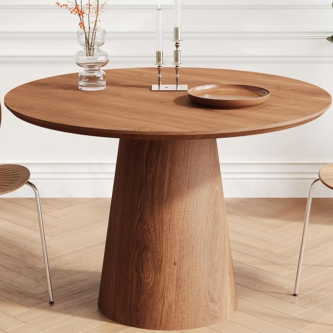 43" Wood Round Dining Table for 2 4 5, Mid Century Modern Farmhouse Rustic Circle Kitchen Table with Pedestal for Dining Room Kitchen, Dinner Living Room, Restaurant Walnut Easy Assembly