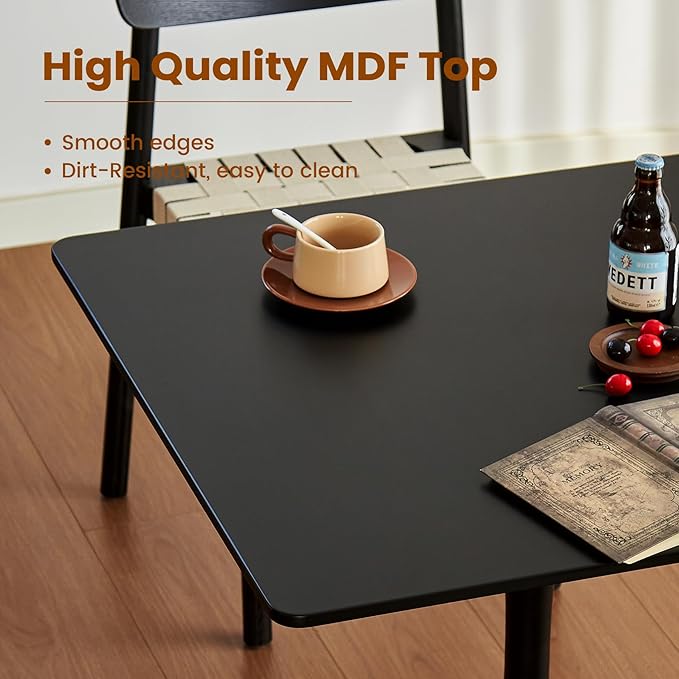 Square Dining Tulip Table for 4, Mid-Century Modern Table with Sturdy Metal Pedestal for Kitchen, Bistro, Cafe, Leisure (Black, 31.5 INCH)