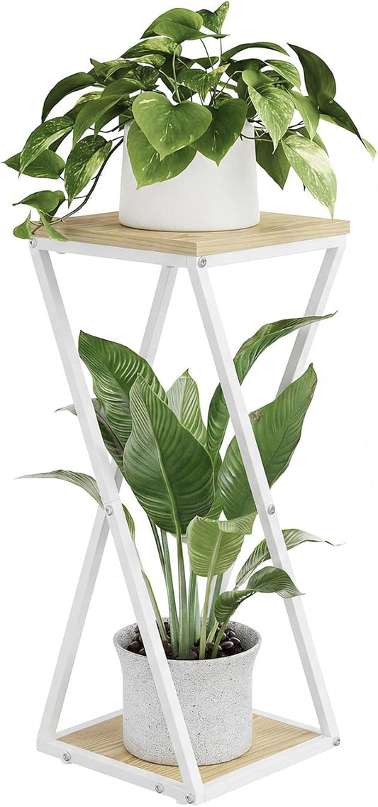 Bamworld Tall Plant Stand Indoor Corner Plant Shelf Tiered Plant Stand Wood Plant Table Heavy Duty Flower Pot Stands Metal Plant Holder for Living Room Bedroom Hallway(White)