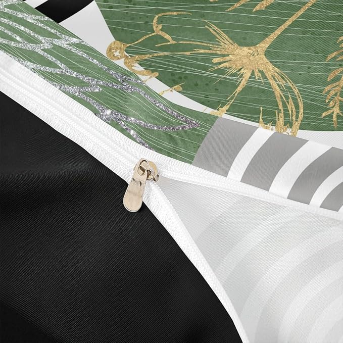 Erosebridal Boho Mid Century Duvet Cover Full Size for Women Men Adults | Minimalist Modern Comforter Cover Green and White Geometric Bedding Set Aesthetic Modern Abstract Bed Set